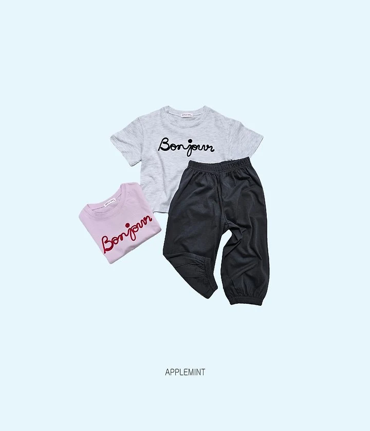 Applemint - Korean Children Fashion - #kidsshorts - Bonjour Embroidered Tee - 7
