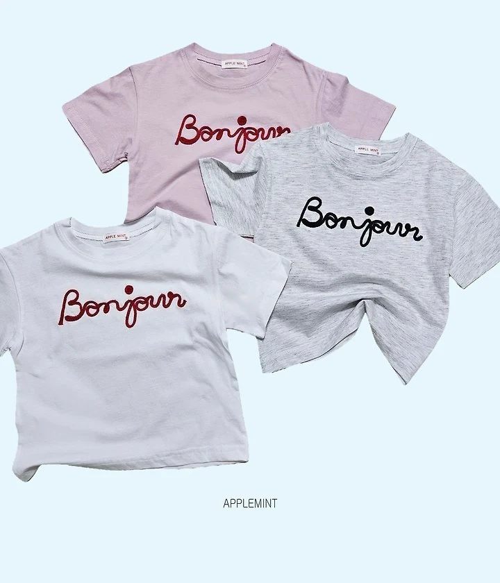 Applemint - Korean Children Fashion - #kidsstore - Bonjour Embroidered Tee - 8