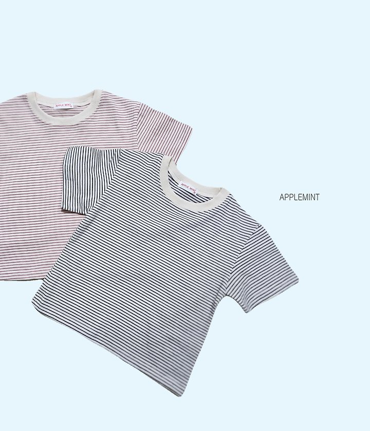 Applemint - Korean Children Fashion - #littlefashionista - Thin Stripe Short Sleeve Tee - 6