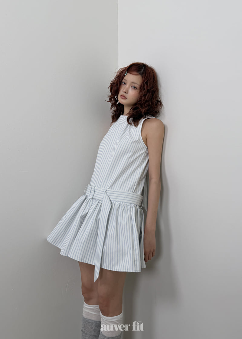 Auver_Fit - Korean Women Fashion - #momslook - Stripe Low Belt One-piece - 3