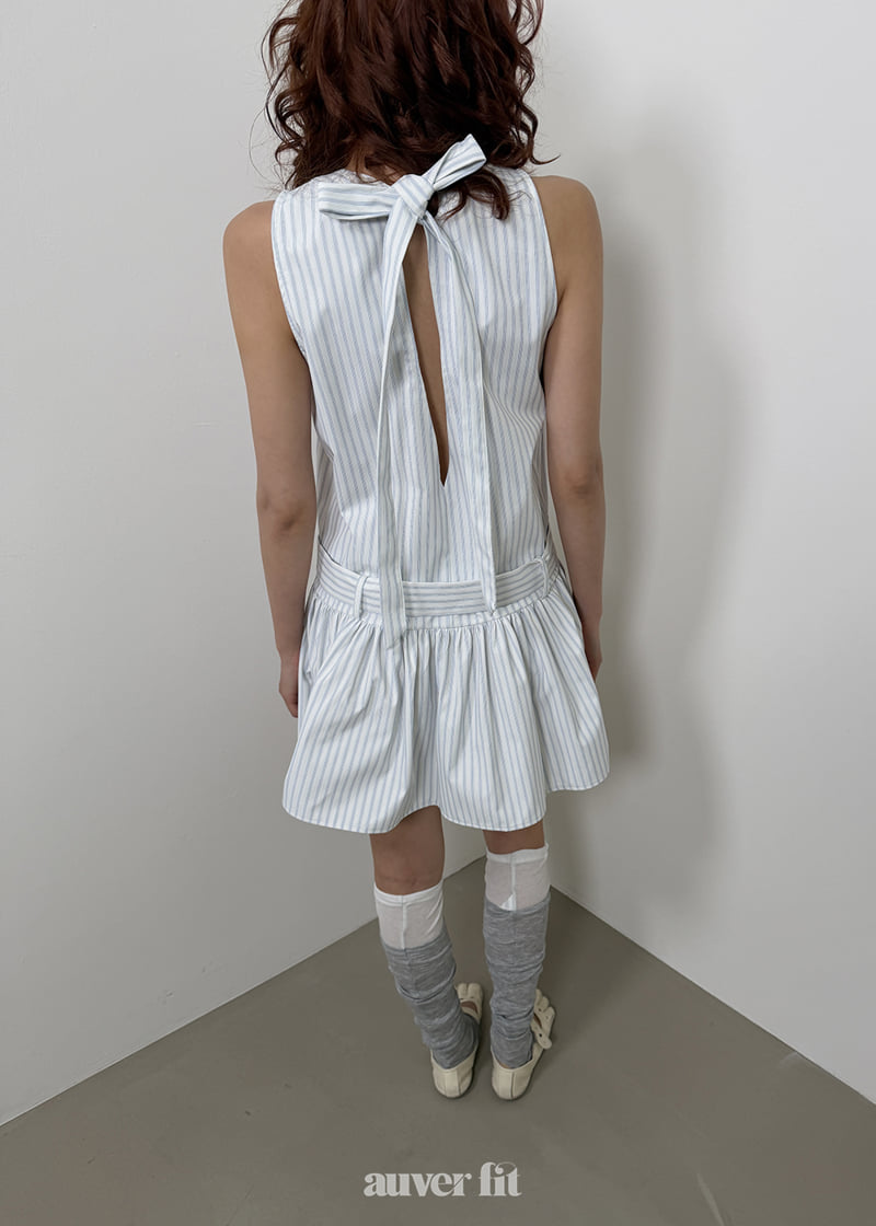 Auver_Fit - Korean Women Fashion - #momslook - Stripe Low Belt One-piece - 5