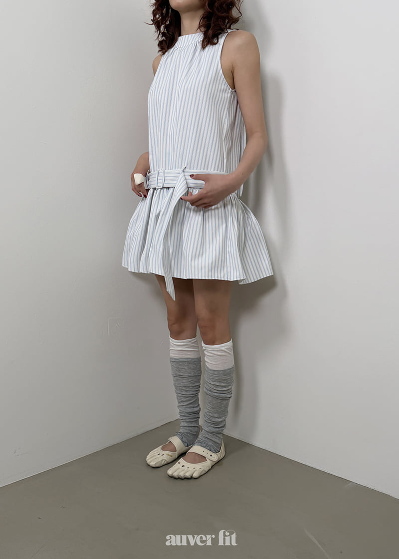 Auver_Fit - Korean Women Fashion - #momslook - Stripe Low Belt One-piece - 7
