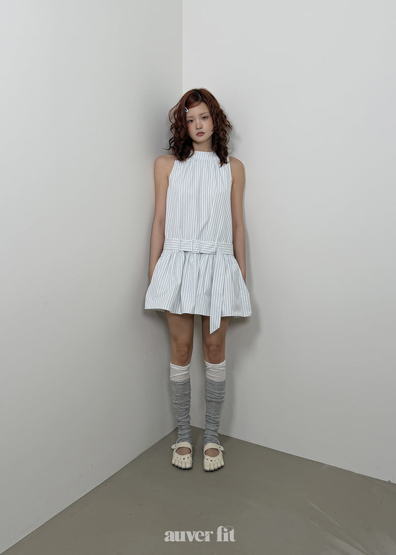 Auver_Fit - Korean Women Fashion - #momslook - Stripe Low Belt One-piece - 9