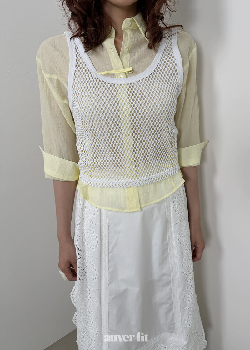 Auver_Fit - Korean Women Fashion - #momslook - Net Crop Sleeveless Top - 3