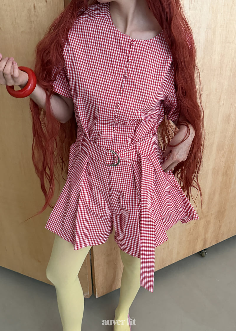 Auver_Fit - Korean Women Fashion - #momslook - Check Shorts Jumpsuit