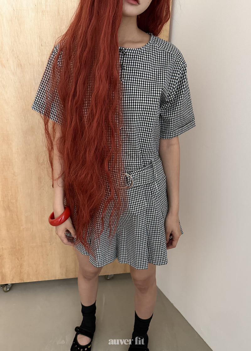 Auver_Fit - Korean Women Fashion - #momslook - Check Shorts Jumpsuit - 5