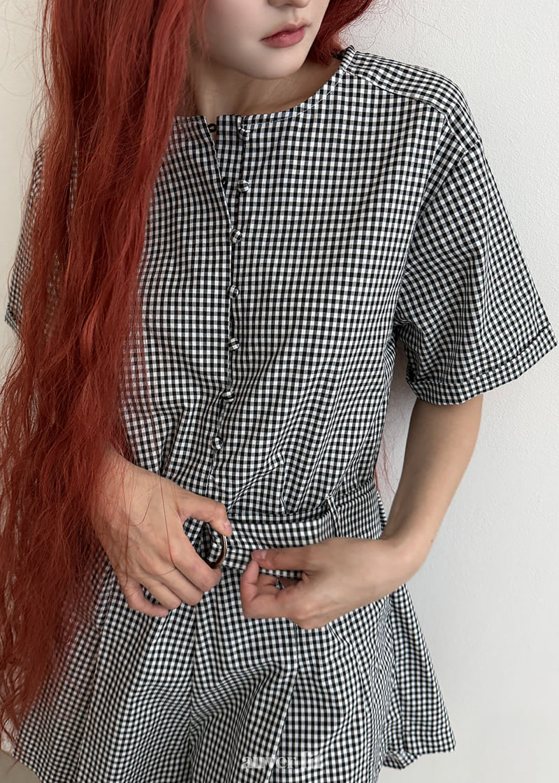 Auver_Fit - Korean Women Fashion - #momslook - Check Shorts Jumpsuit - 8