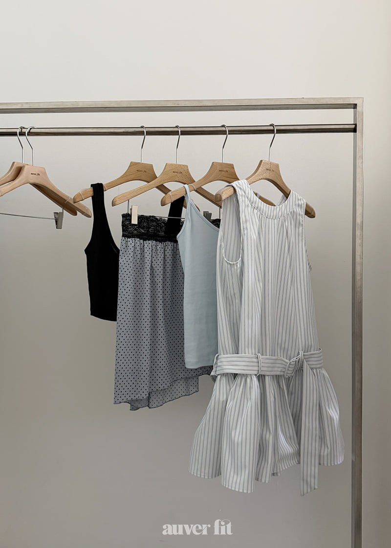 Auver_Fit - Korean Women Fashion - #womensfashion - Stripe Low Belt One-piece - 10