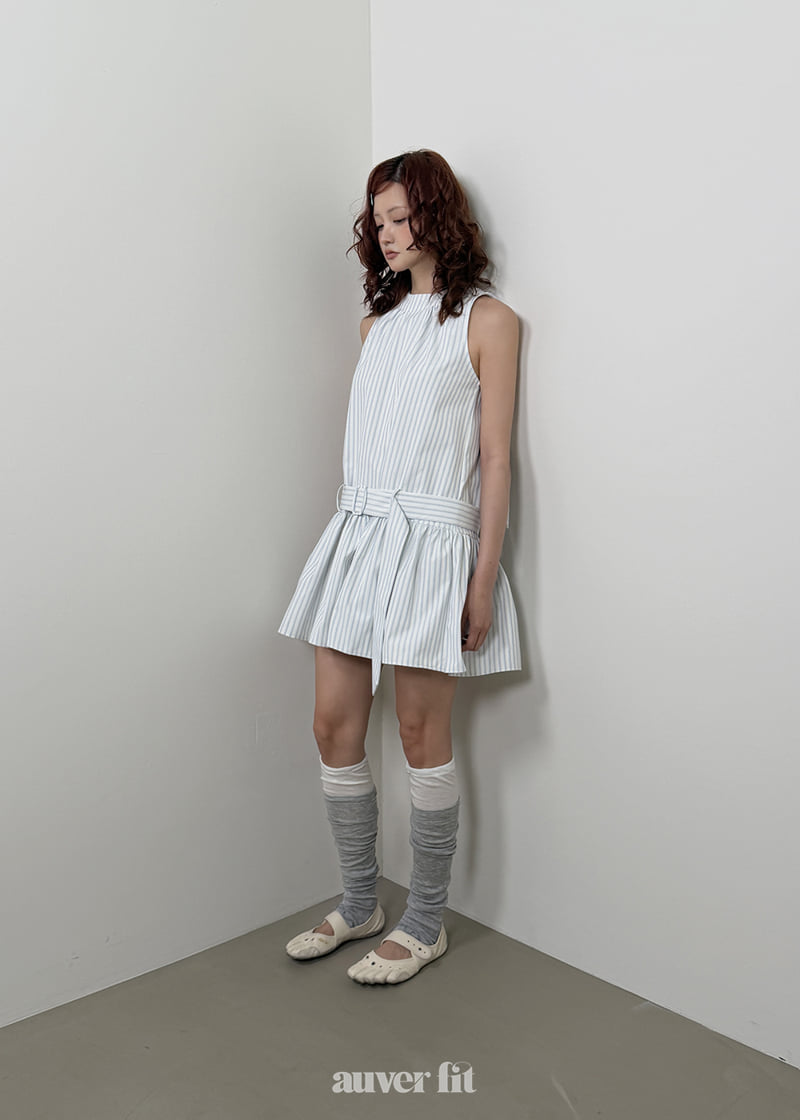 Auver_Fit - Korean Women Fashion - #womensfashion - Stripe Low Belt One-piece - 8