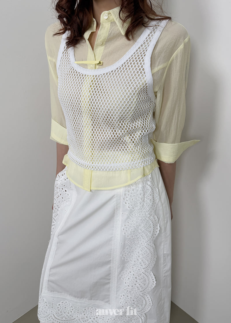 Auver_Fit - Korean Women Fashion - #womensfashion - Net Crop Sleeveless Top - 2