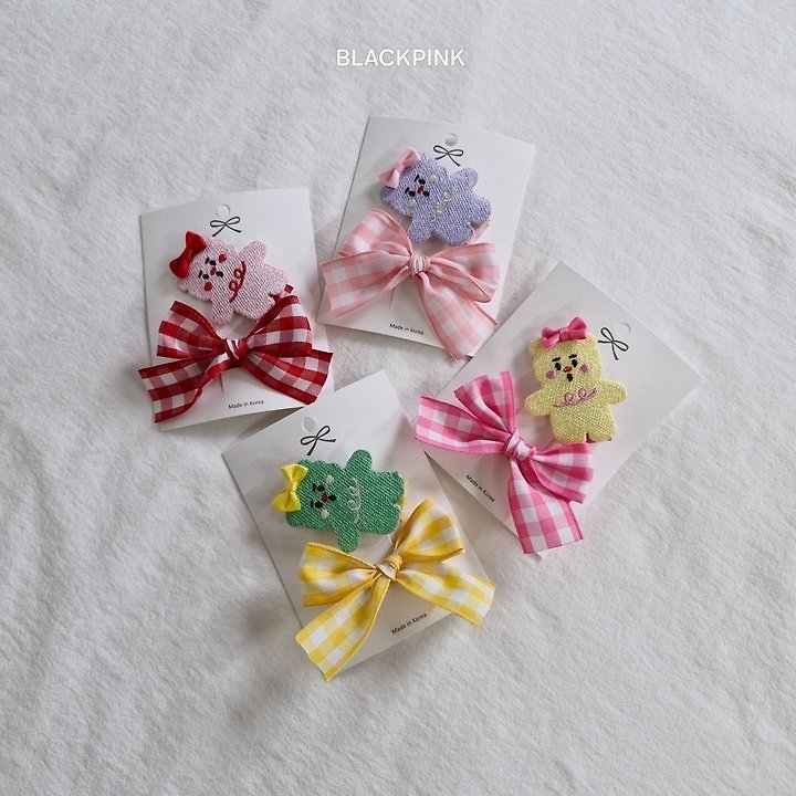 Black Pink - Korean Children Fashion - #Kfashion4kids - Bear Head Ribbon Set