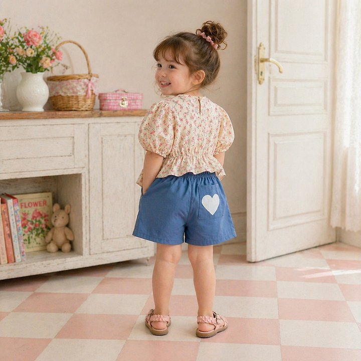 Black Pink - Korean Children Fashion - #Kfashion4kids - Heart Denim Shorts - 7
