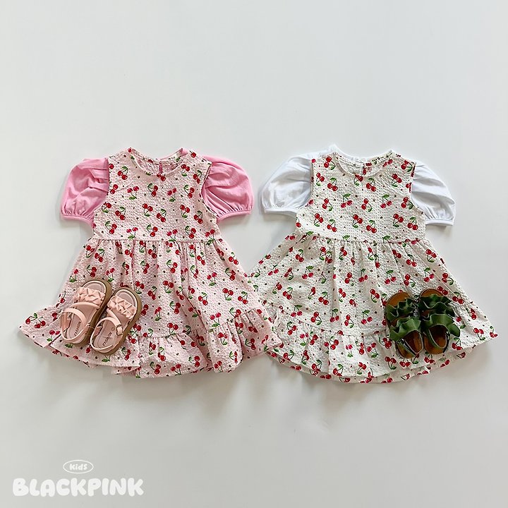 Black Pink - Korean Children Fashion - #childofig - Cherry Frill One-piece - 3