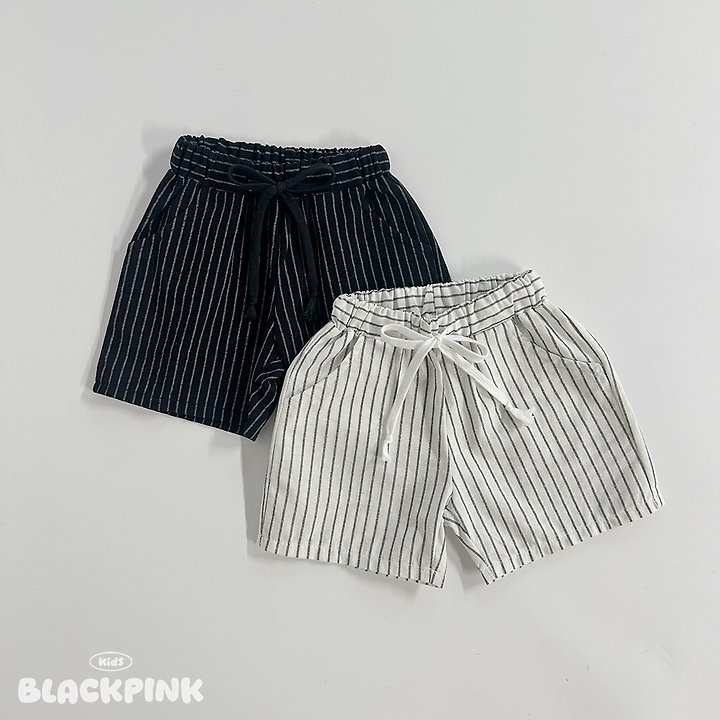 Black Pink - Korean Children Fashion - #childofig - Linen Stripe Shorts - 3