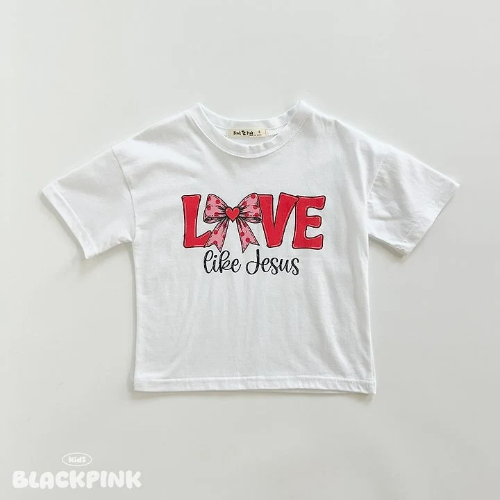 Black Pink - Korean Children Fashion - #childofig - LOVE Short Sleeve Tee - 11