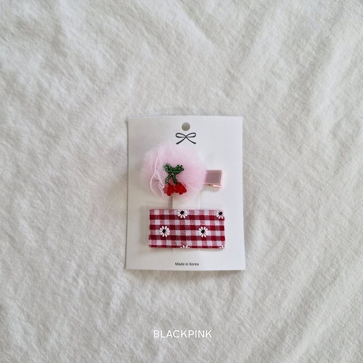 Black Pink - Korean Children Fashion - #childrensboutique - Beaded Flower Check Set (set of 2) - 6