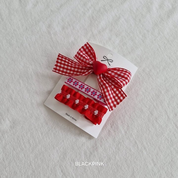 Black Pink - Korean Children Fashion - #childofig - Heart Check Frill Set (set of 3) - 4