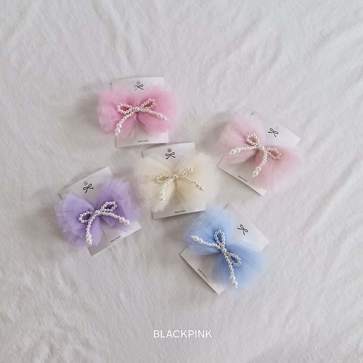 Black Pink - Korean Children Fashion - #childrensboutique - Tulle Pearl Ribbon Pin
