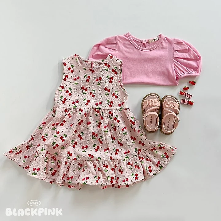 Black Pink - Korean Children Fashion - #childofig - Cherry Frill One-piece - 4