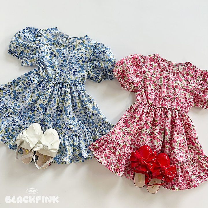 Black Pink - Korean Children Fashion - #childrensboutique - Flora Puff One-piece - 2