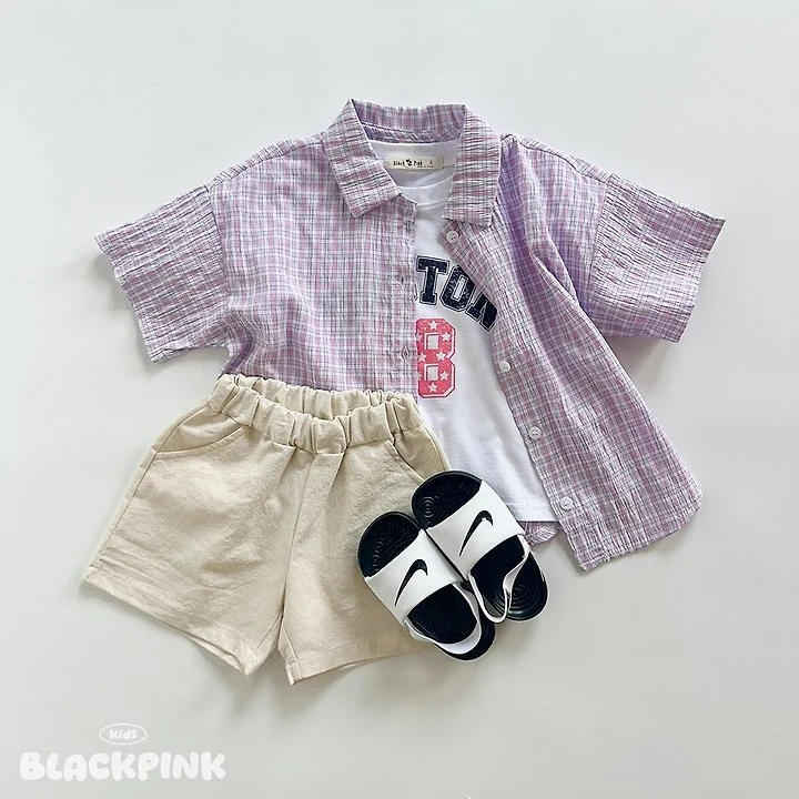 Black Pink - Korean Children Fashion - #childrensboutique - Seersucker Check Shirt - 6