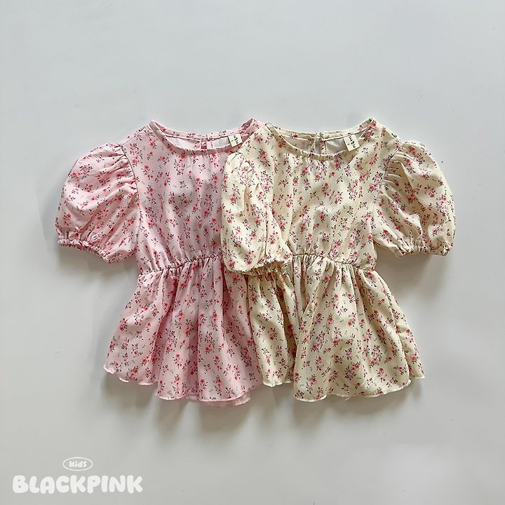 Black Pink - Korean Children Fashion - #childrensboutique - Small Flower Puff Blouse