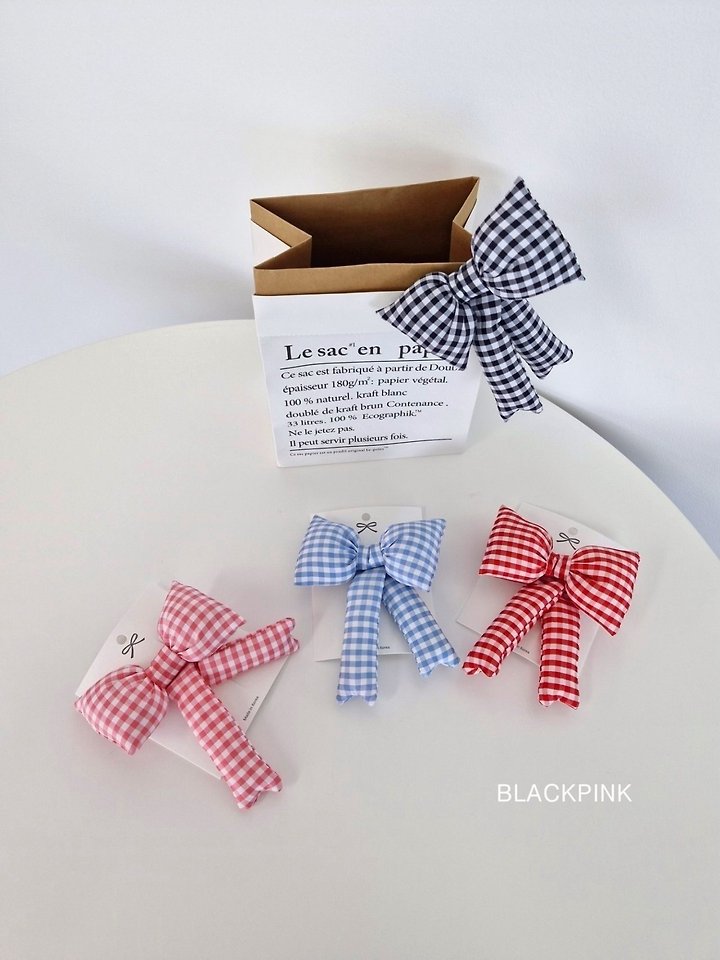 Black Pink - Korean Children Fashion - #designkidswear - Check Chubby Ribbon Pin - 6