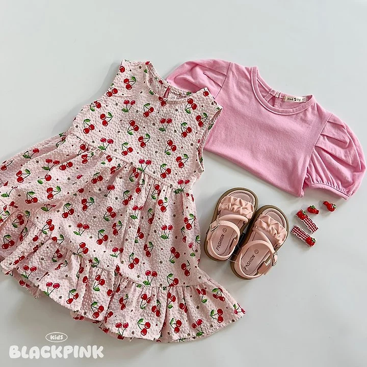Black Pink - Korean Children Fashion - #designkidswear - Cherry Frill One-piece - 5