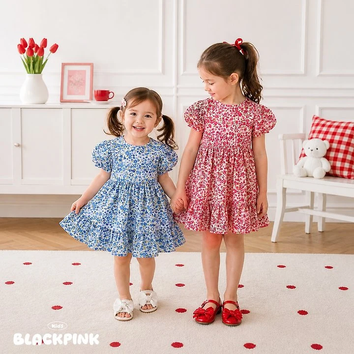 Black Pink - Korean Children Fashion - #designkidswear - Flora Puff One-piece - 3