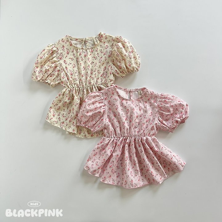 Black Pink - Korean Children Fashion - #designkidswear - Small Flower Puff Blouse - 2