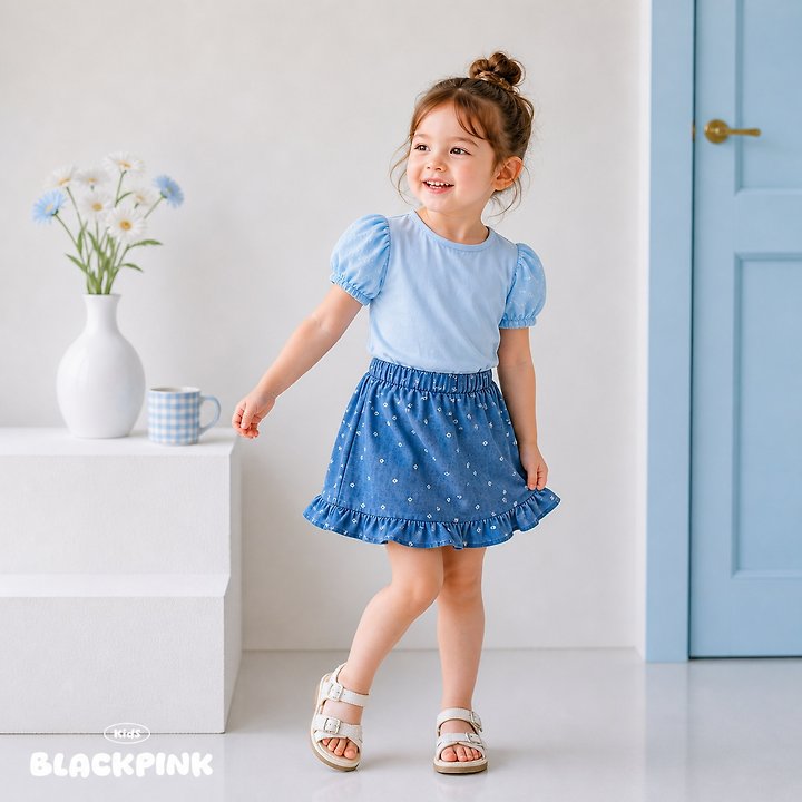 Black Pink - Korean Children Fashion - #discoveringself - Monet Washed Denim Skirt - 10