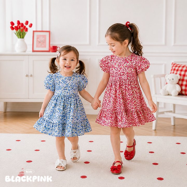 Black Pink - Korean Children Fashion - #designkidswear - Flora Puff One-piece - 4