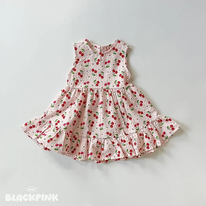 Black Pink - Korean Children Fashion - #fashionkids - Cherry Frill One-piece - 7