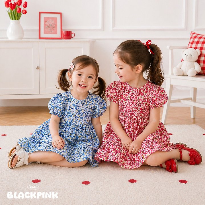 Black Pink - Korean Children Fashion - #fashionkids - Flora Puff One-piece - 5