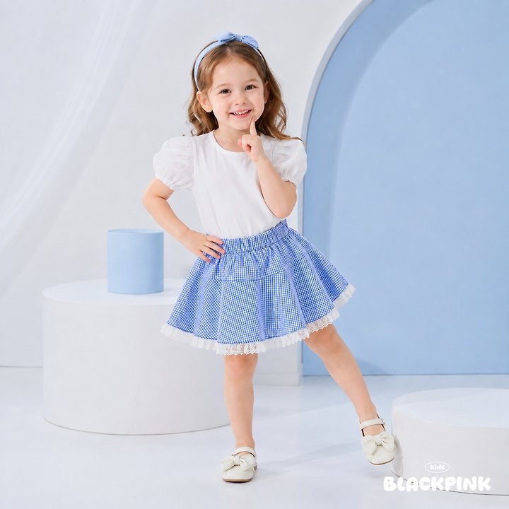 Black Pink - Korean Children Fashion - #fashionkids - Check Lace Skirt - 3