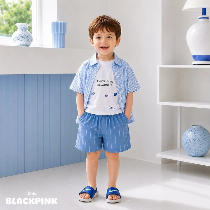 Black Pink - Korean Children Fashion - #fashionkids - Seersucker Check Shirt - 9