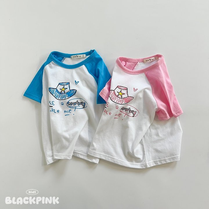 Black Pink - Korean Children Fashion - #fashionkids - Cowboy Raglan Tee