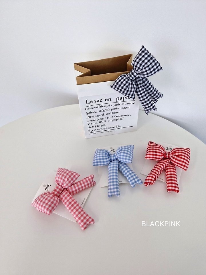 Black Pink - Korean Children Fashion - #kidsshorts - Check Chubby Ribbon Pin - 9