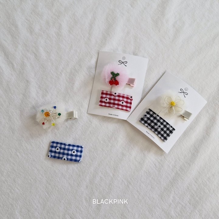 Black Pink - Korean Children Fashion - #kidsshorts - Beaded Flower Check Set (set of 2) - 10