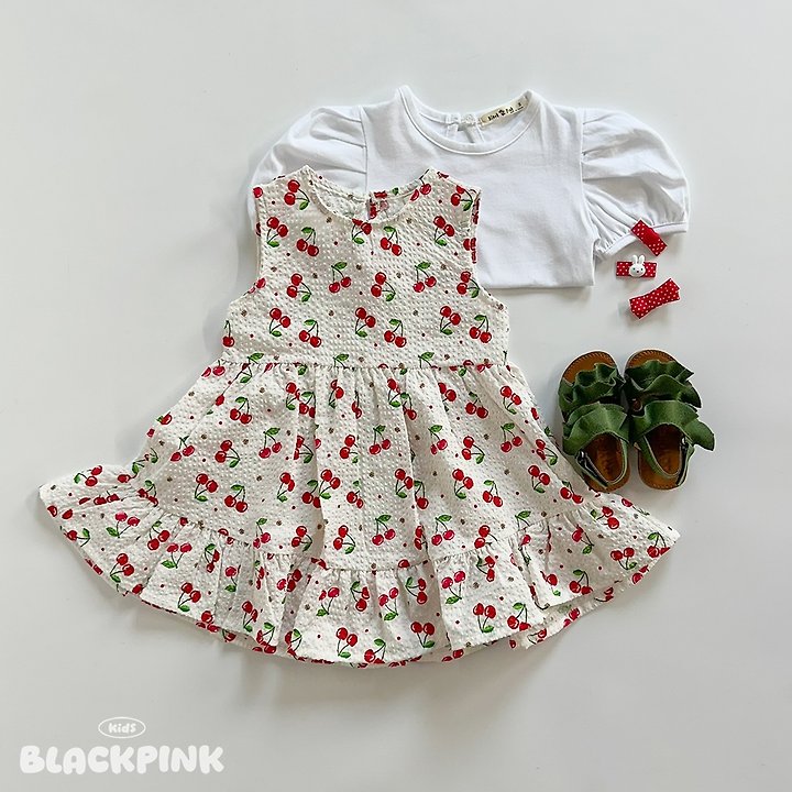 Black Pink - Korean Children Fashion - #kidsshorts - Cherry Frill One-piece - 8