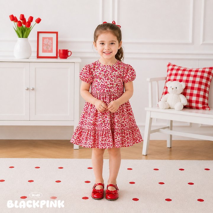 Black Pink - Korean Children Fashion - #kidsshorts - Flora Puff One-piece - 6