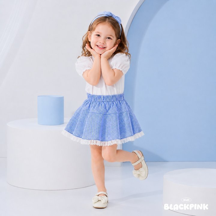 Black Pink - Korean Children Fashion - #fashionkids - Check Lace Skirt - 4