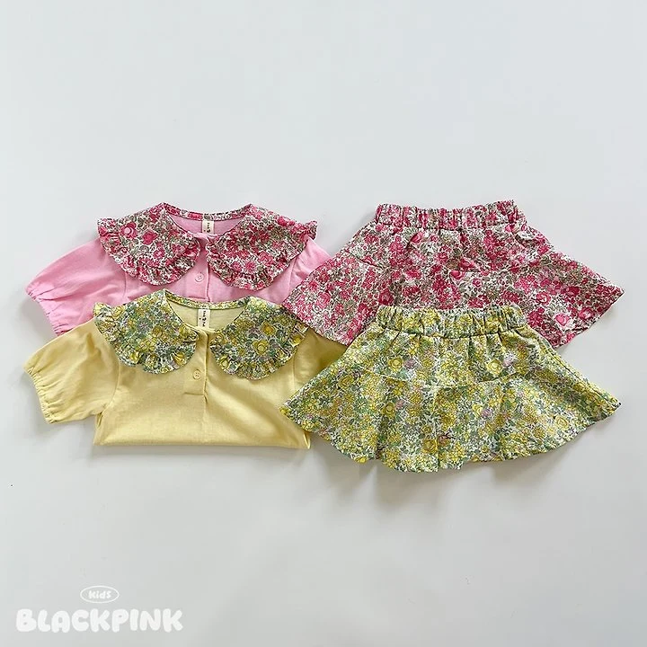 Black Pink - Korean Children Fashion - #kidsshorts - Petit Flower Set-Up - 3