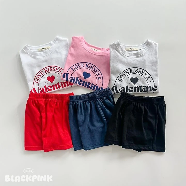 Black Pink - Korean Children Fashion - #kidsshorts - Valentine Heart Set-Up