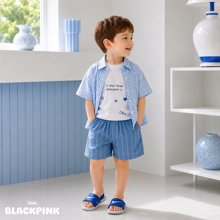Black Pink - Korean Children Fashion - #kidsshorts - Seersucker Check Shirt - 10