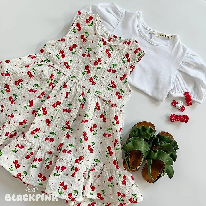 Black Pink - Korean Children Fashion - #kidsstore - Cherry Frill One-piece - 9