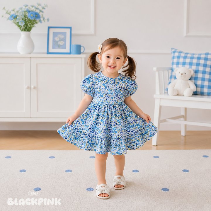 Black Pink - Korean Children Fashion - #kidsstore - Flora Puff One-piece - 7