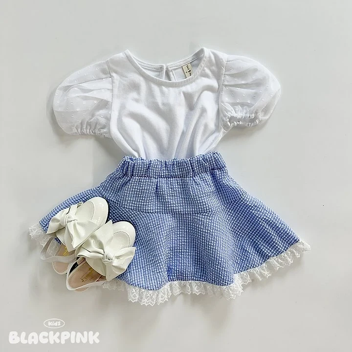 Black Pink - Korean Children Fashion - #kidsstore - Check Lace Skirt - 5