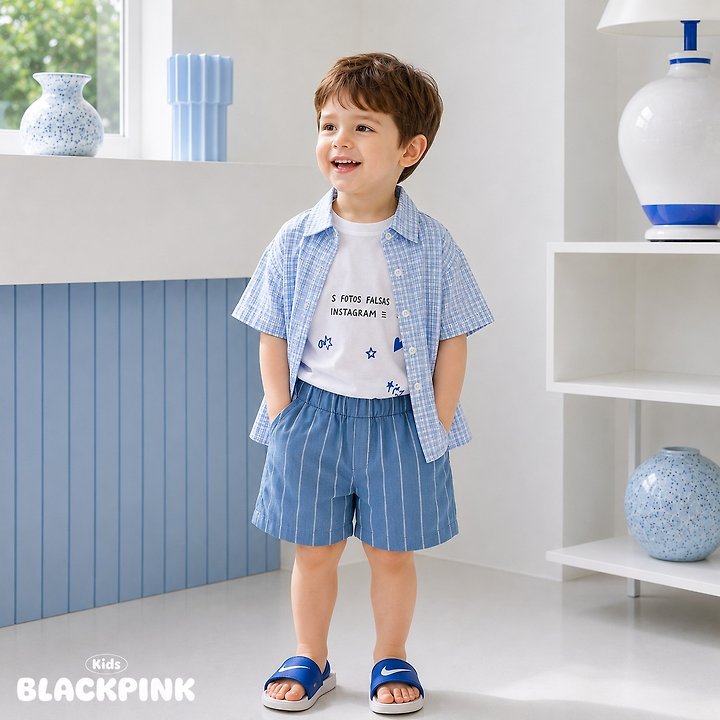 Black Pink - Korean Children Fashion - #kidsstore - Seersucker Check Shirt - 11