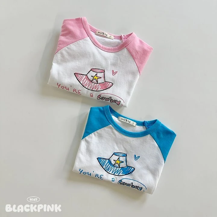 Black Pink - Korean Children Fashion - #kidsstore - Cowboy Raglan Tee - 3